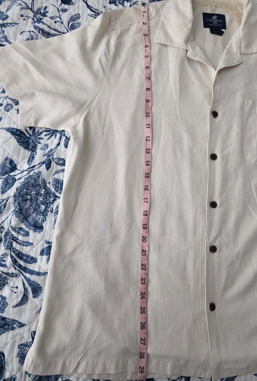 Caribbean Joe 100% Silk Cream Camp Resort Shirt XL - Picture 7 of 8
